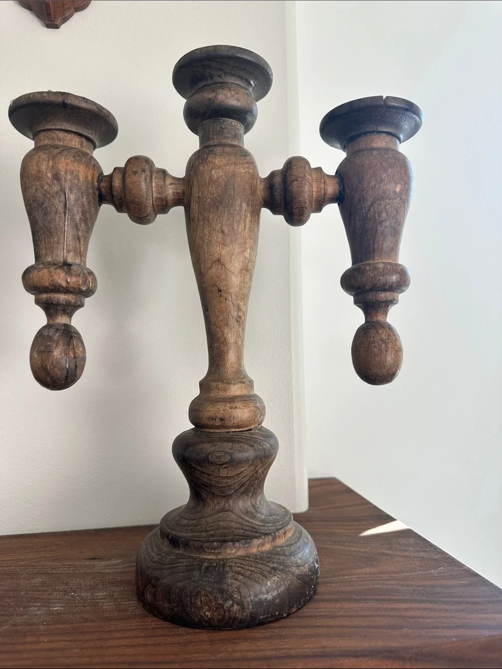 Vintage Spanish Revival 3-Arm Wooden Candelabra - Made in Spain Model ADA -306